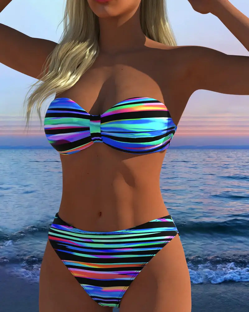 Sexy Regenbooggestreepte Zwemoutfit