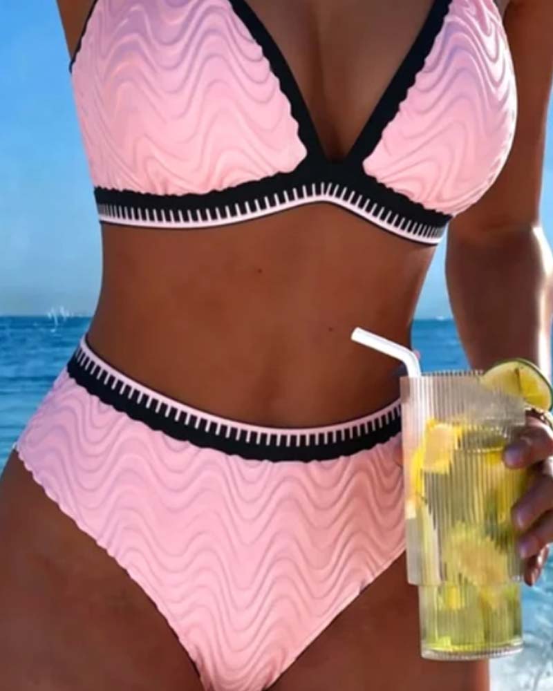 Kleurblok Dubbele Band Textuur Bikini
