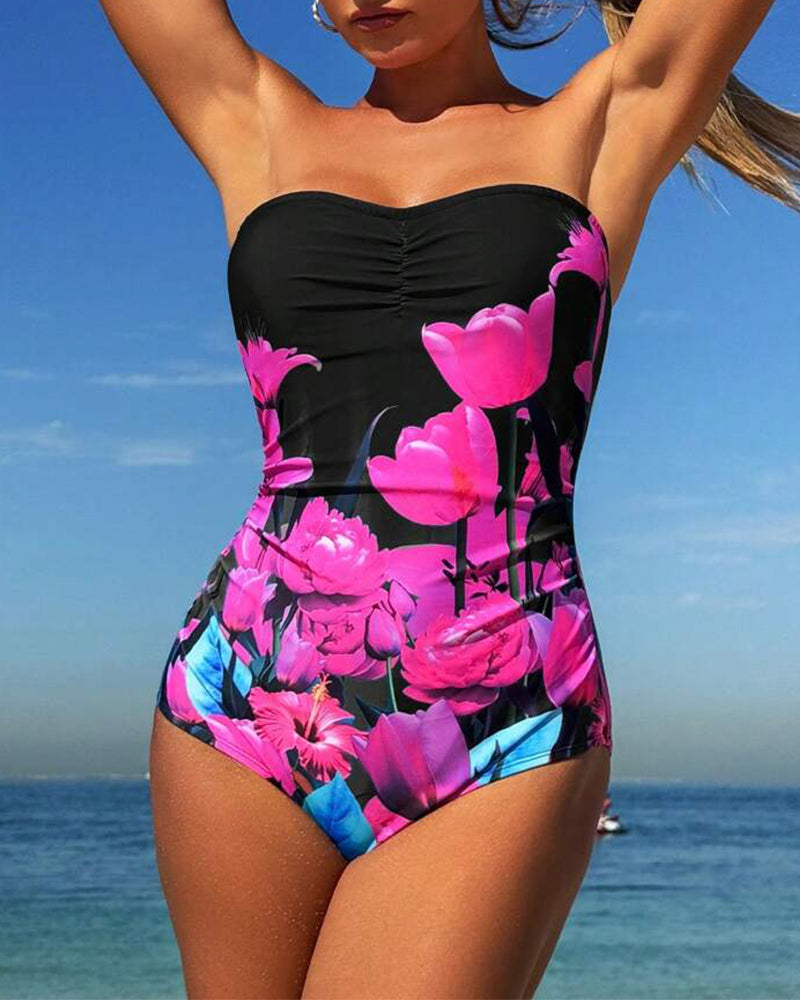 Bandeau Bloemenprint Eendelig Badpak