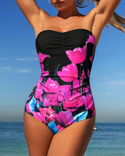 Bandeau Bloemenprint Eendelig Badpak