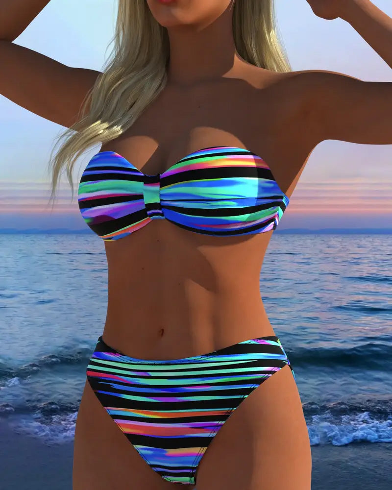 Sexy Regenbooggestreepte Zwemoutfit