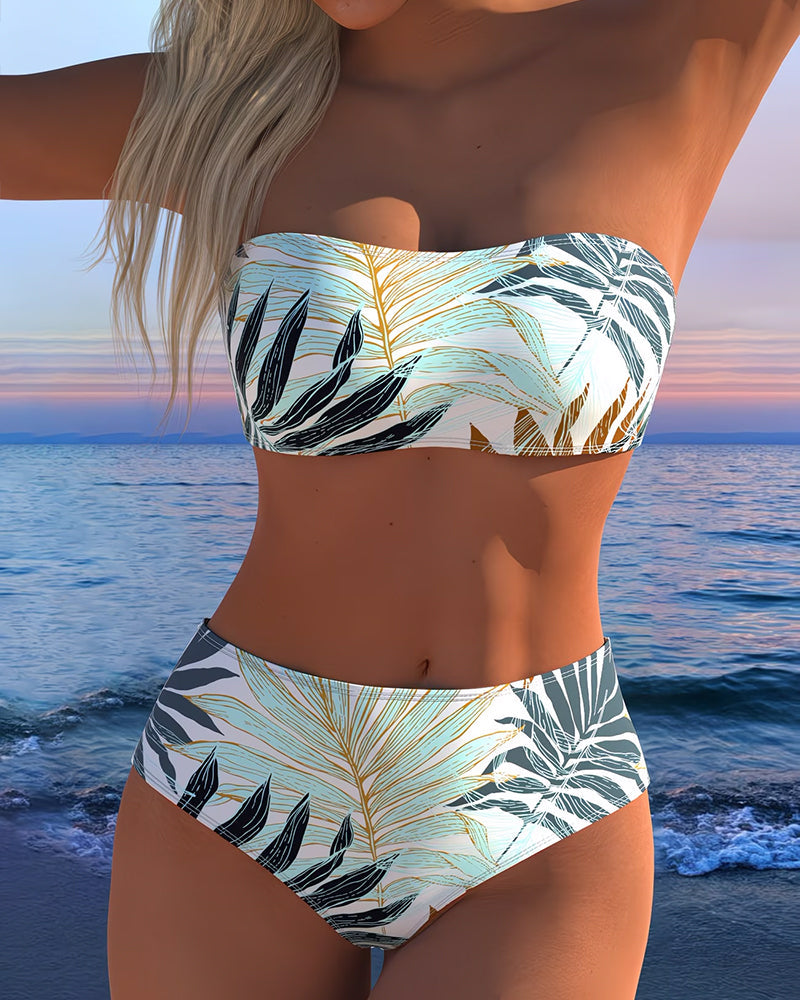 Tropisch Plantenprint Strapless Bikini