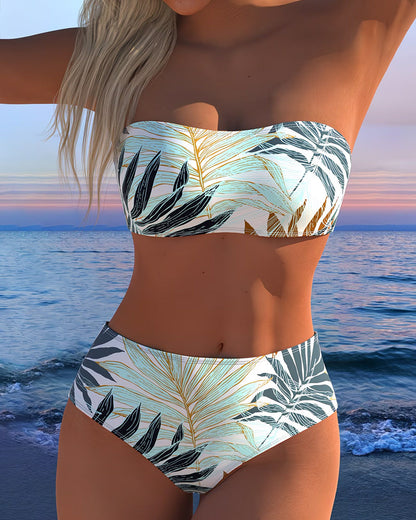 Tropisch Plantenprint Strapless Bikini