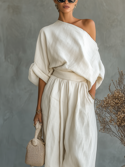 Linnen Set Off-Shoulder Broek