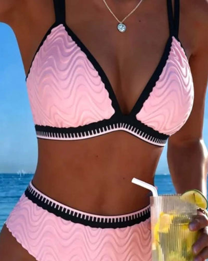 Kleurblok Dubbele Band Textuur Bikini