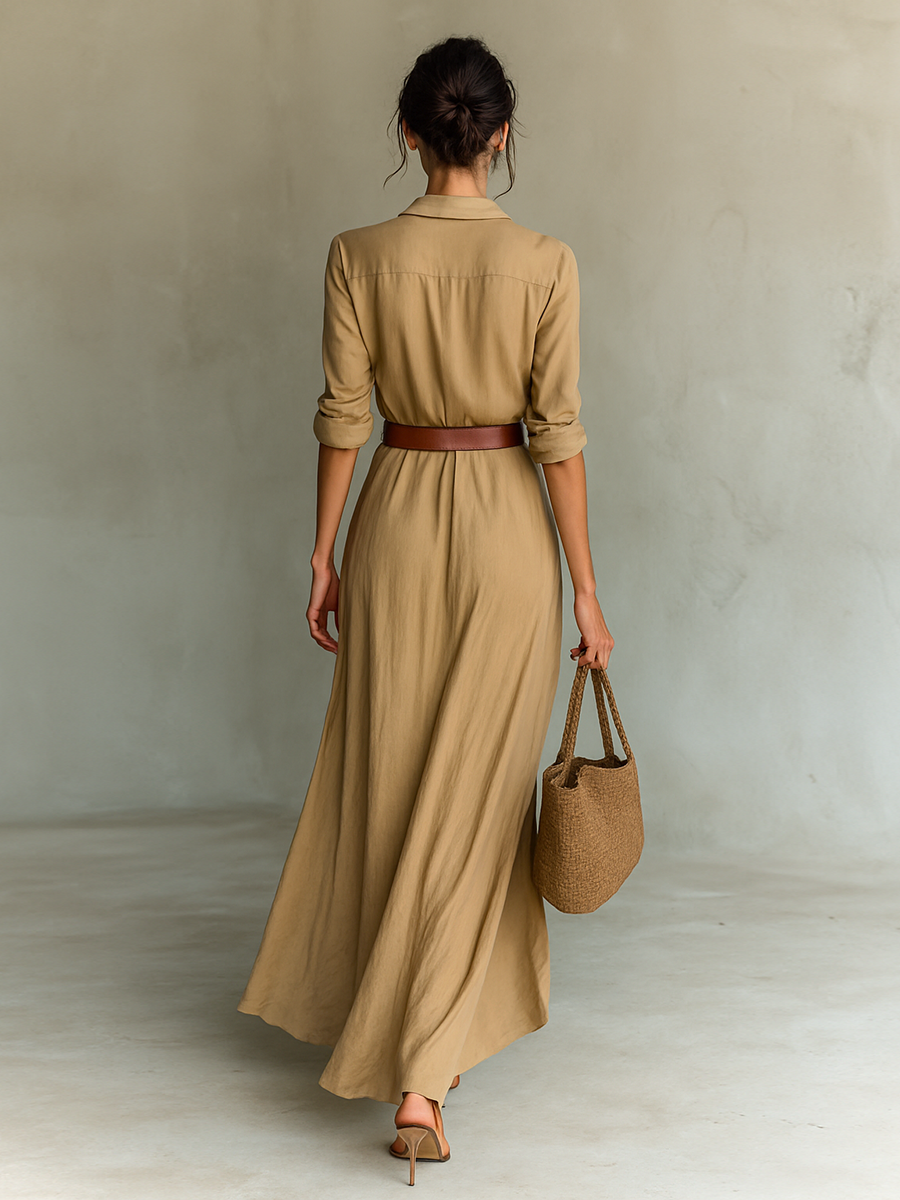 Maxi-jurk met Reverskraag Lange Mouwen