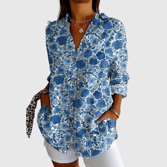 Van Delft Mode® | Katrine elegante bloemenblouse met knopen