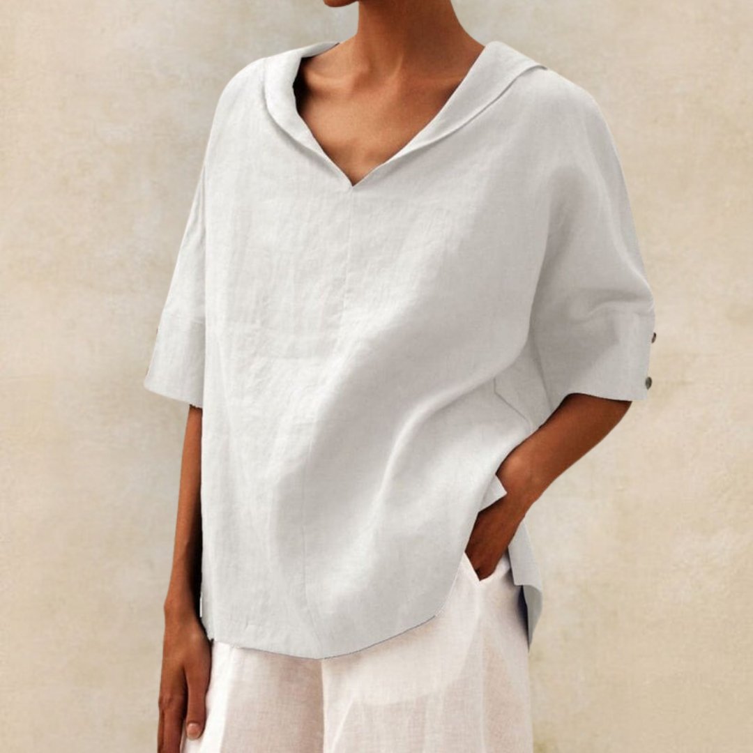 Van Delft Mode® | KLASSIEKE LINEN BLOUSE MET V-HALS