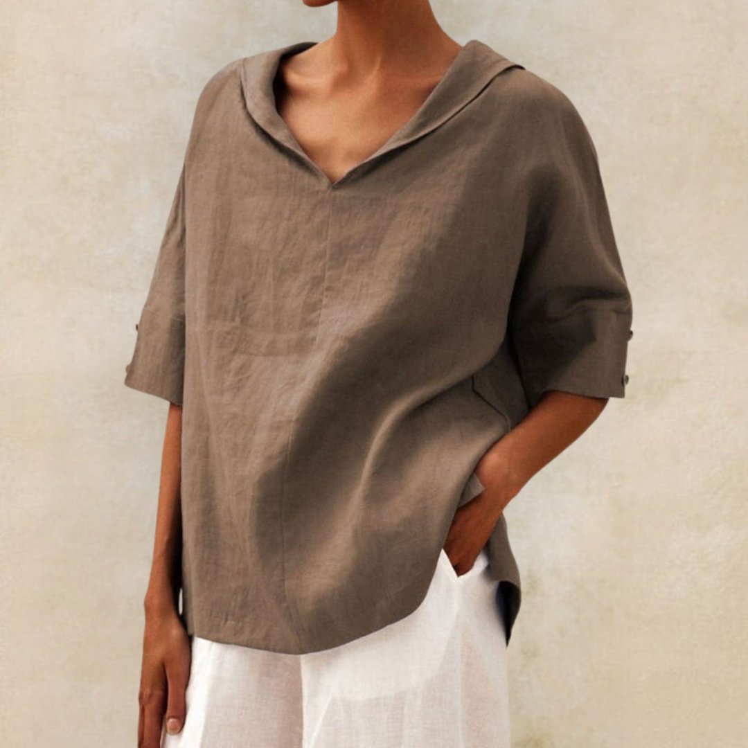 Van Delft Mode® | KLASSIEKE LINEN BLOUSE MET V-HALS