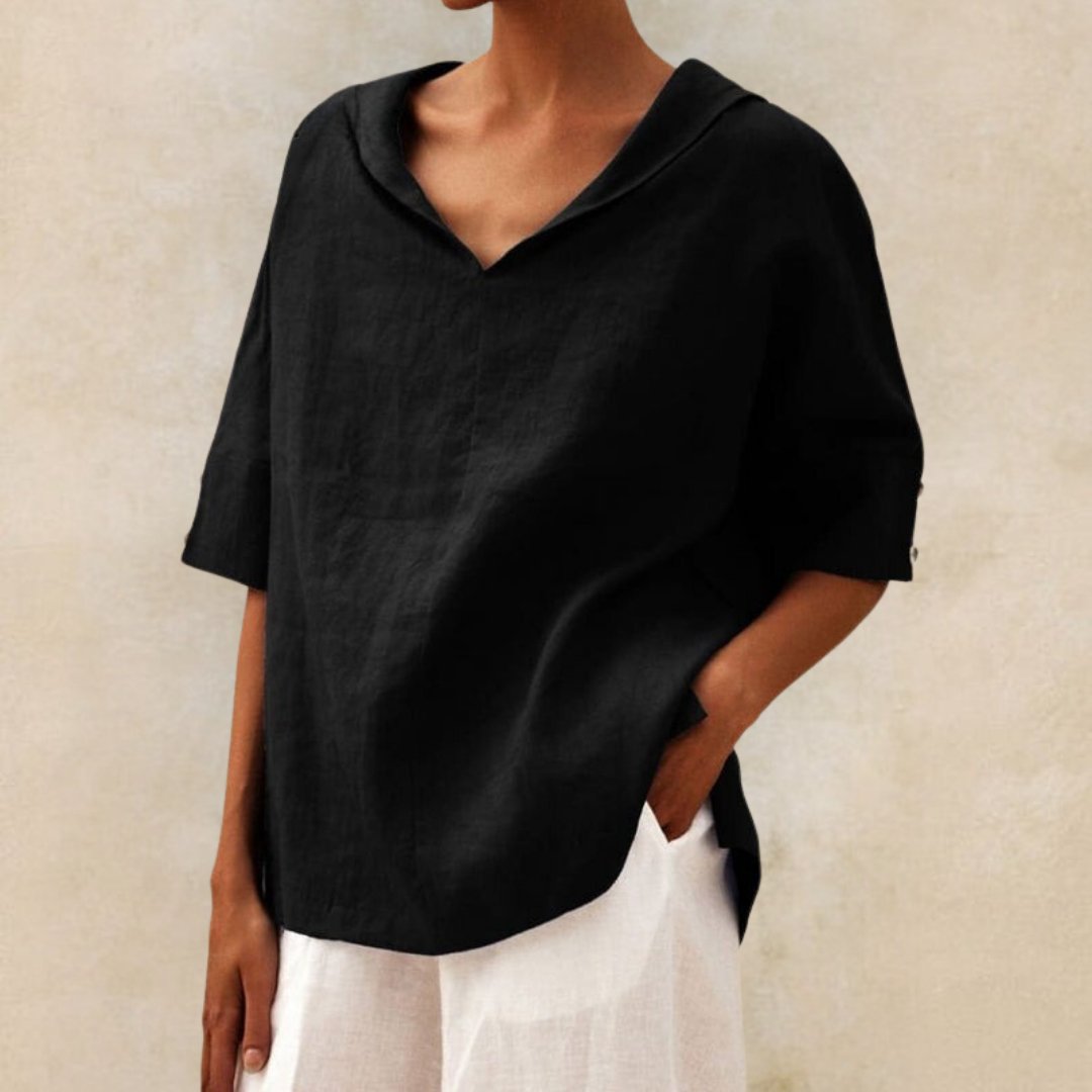 Van Delft Mode® | KLASSIEKE LINEN BLOUSE MET V-HALS