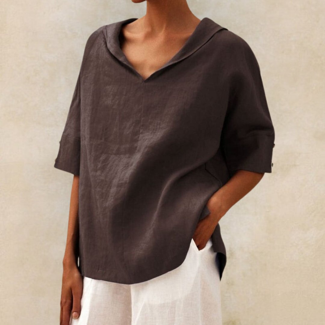 Van Delft Mode® | KLASSIEKE LINEN BLOUSE MET V-HALS