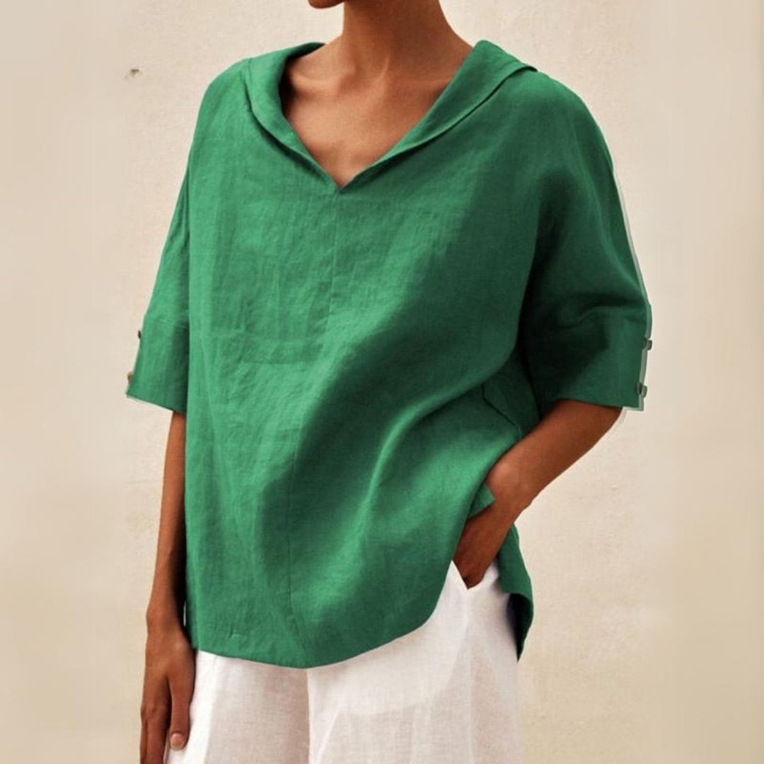 Van Delft Mode® | KLASSIEKE LINEN BLOUSE MET V-HALS