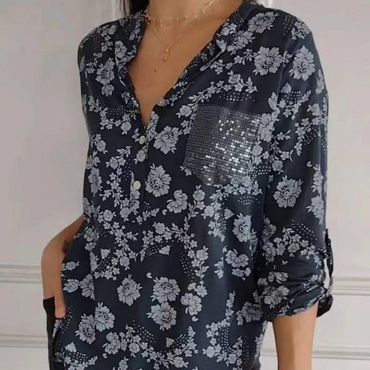 Van Delft Mode® | BLOEMENBLOUSE MET LANGE MOUWEN