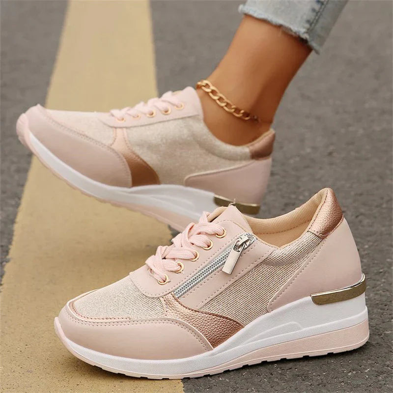 Van Delft Mode® | Orthopedische sneakers met veters en een zijrits voor dames