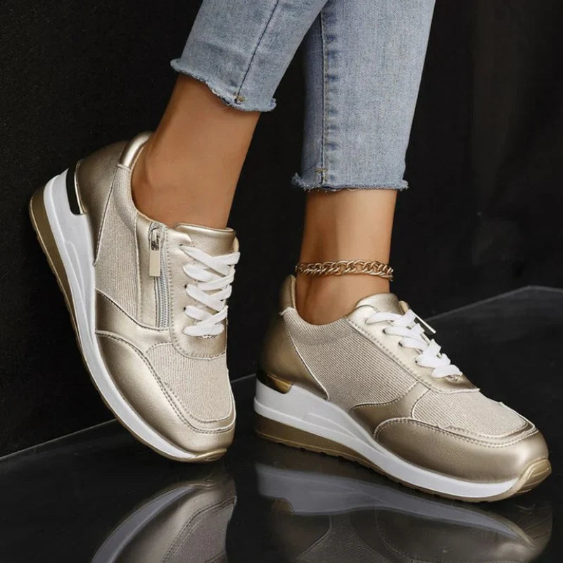 Van Delft Mode® | Orthopedische sneakers met veters en een zijrits voor dames