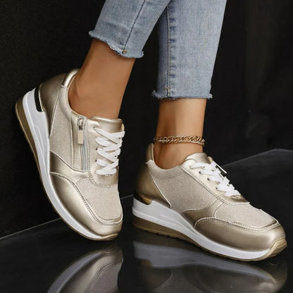 Van Delft Mode® | Orthopedische sneakers met veters en een zijrits voor dames