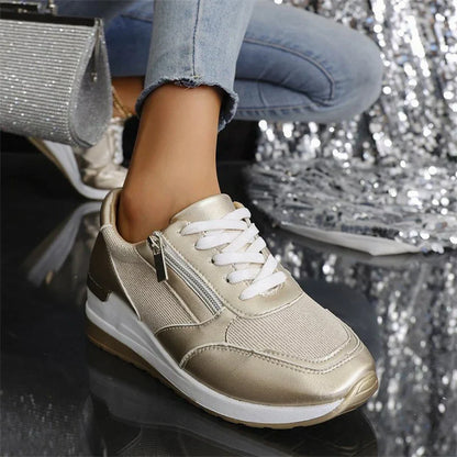 Van Delft Mode® | Orthopedische sneakers met veters en een zijrits voor dames