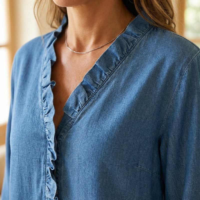 Van Delft Mode® | Casual damesblouse met ruches en V-hals