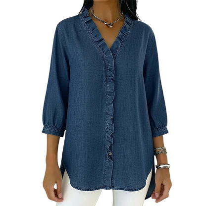 Van Delft Mode® | Casual damesblouse met ruches en V-hals