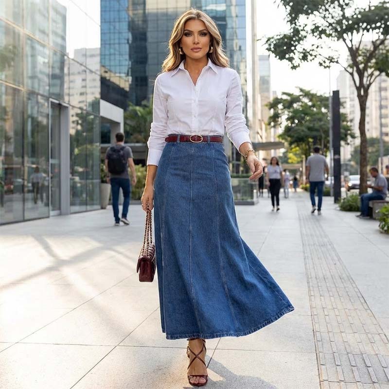 Van Delft Mode® | Elegante lange Denim rok