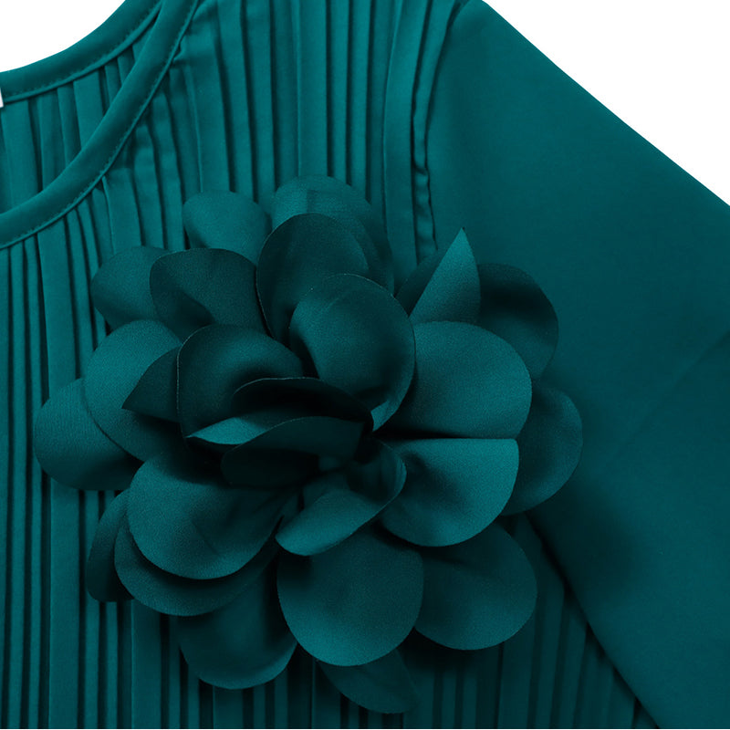 Van Delft Mode® | Dames 3/4 Mouw Plissé Midi Jurk met Riem