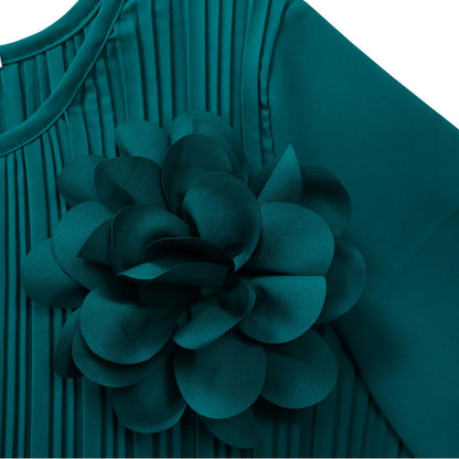 Van Delft Mode® | Dames 3/4 Mouw Plissé Midi Jurk met Riem