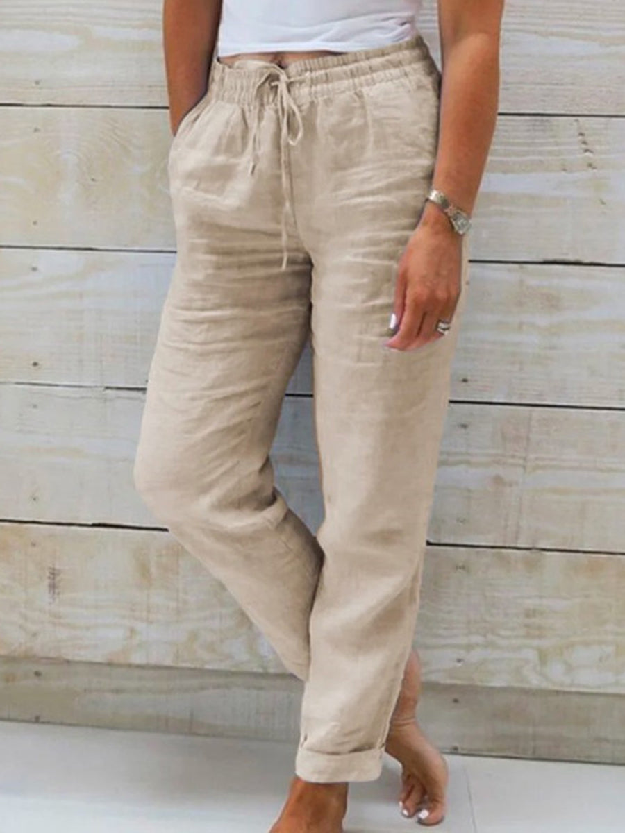 Effen linnen broek voor vrouwen