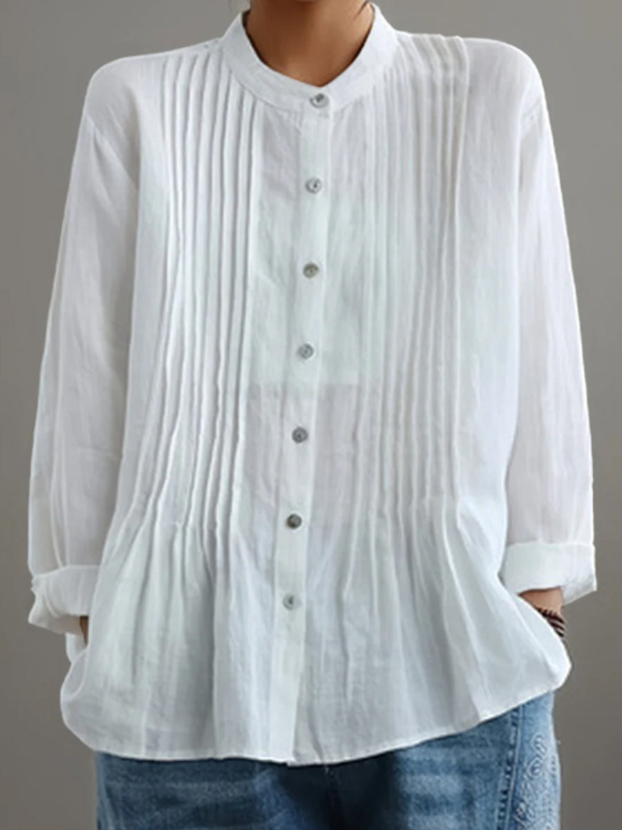 Casual geplooide blouse van katoen en linnen voor vrouwen