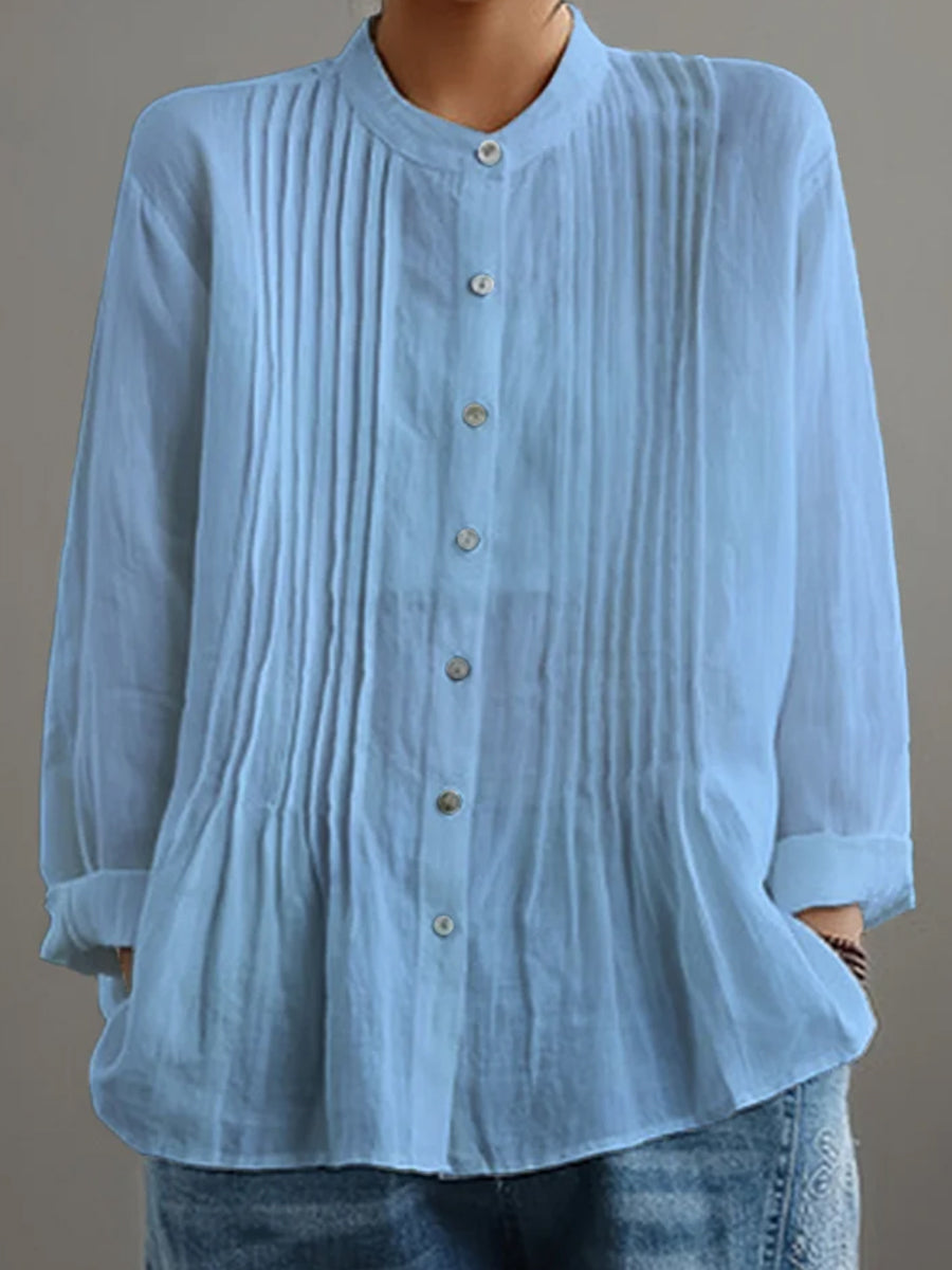 Casual geplooide blouse van katoen en linnen voor vrouwen