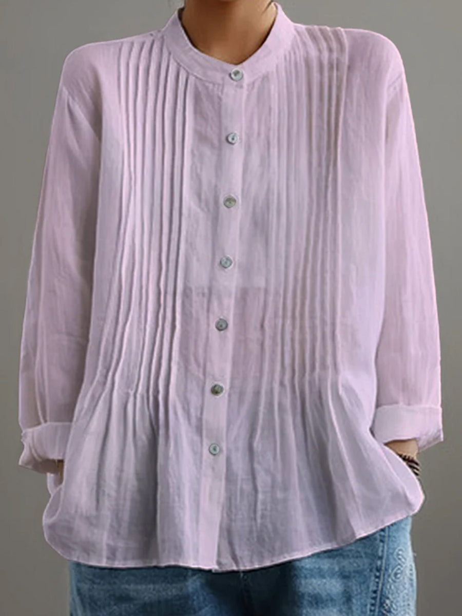 Casual geplooide blouse van katoen en linnen voor vrouwen