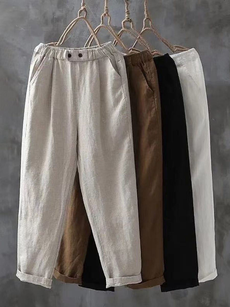 Vintage Simple Linnen Broek Dames