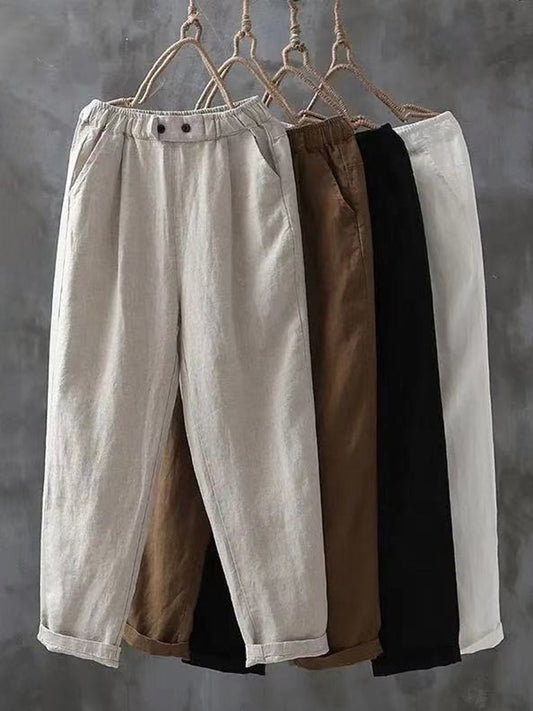 Vintage Simple Linnen Broek Dames