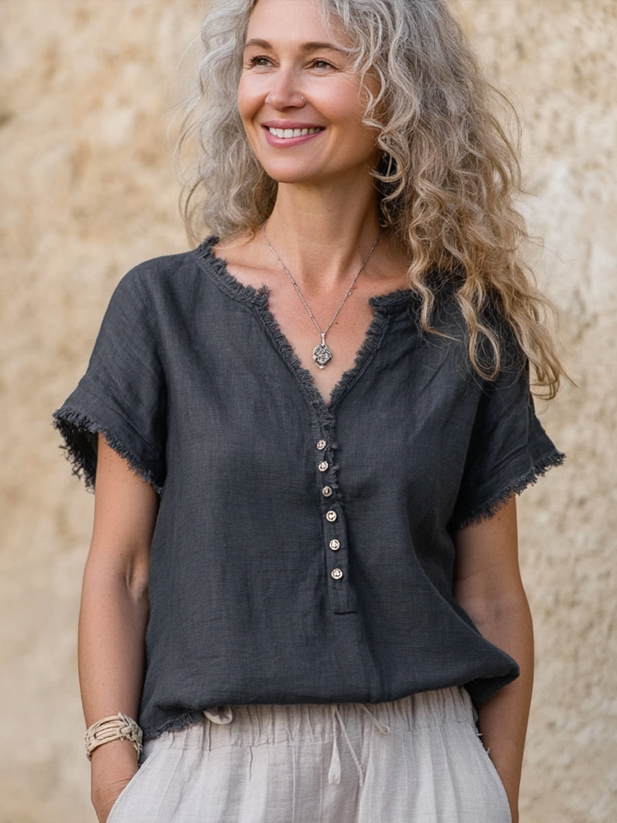 Eenvoudige vintage linnen blouse voor vrouwen