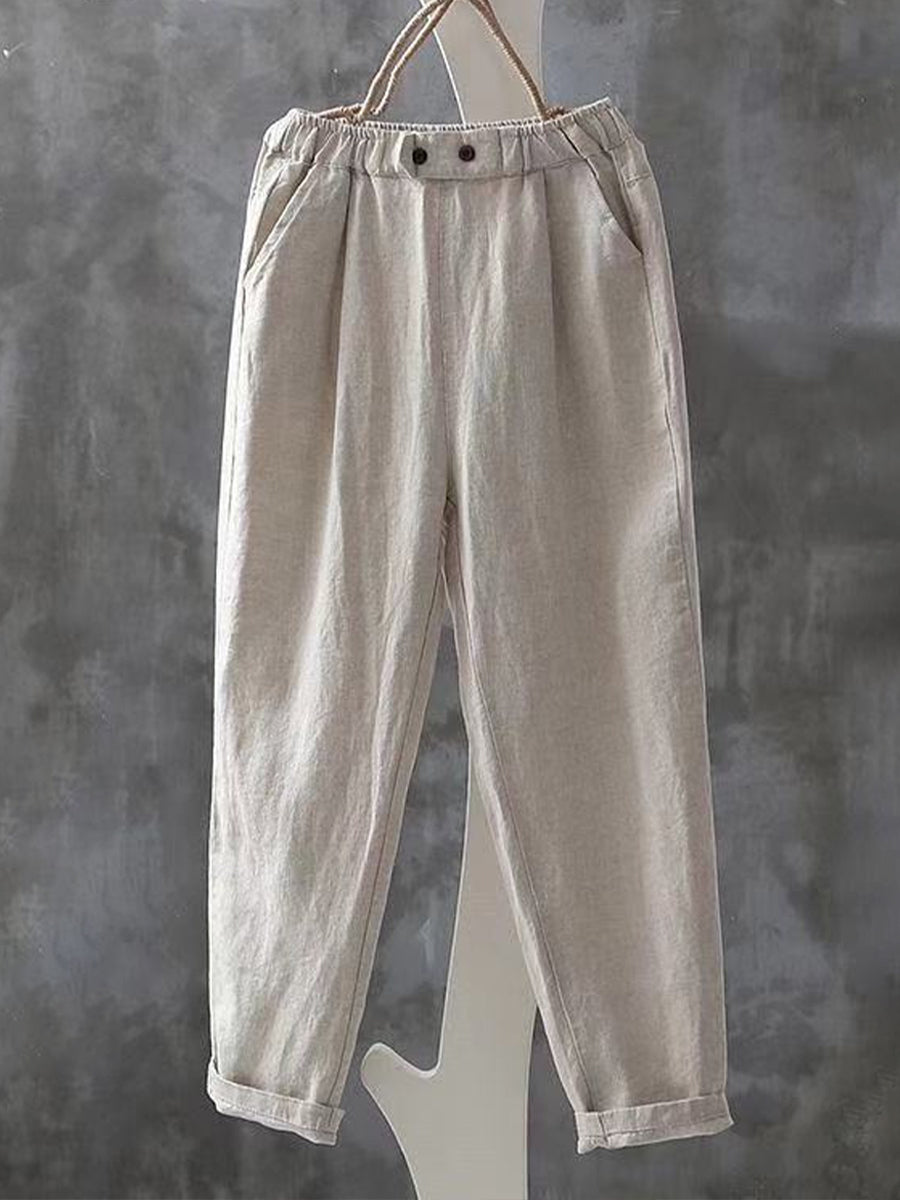 Vintage Simple Linnen Broek Dames