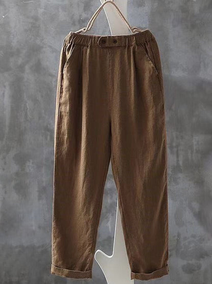 Vintage Simple Linnen Broek Dames