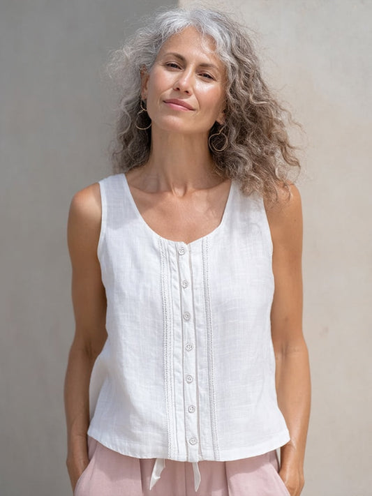 Eenvoudige linnen patchwork tanktop voor vrouwen