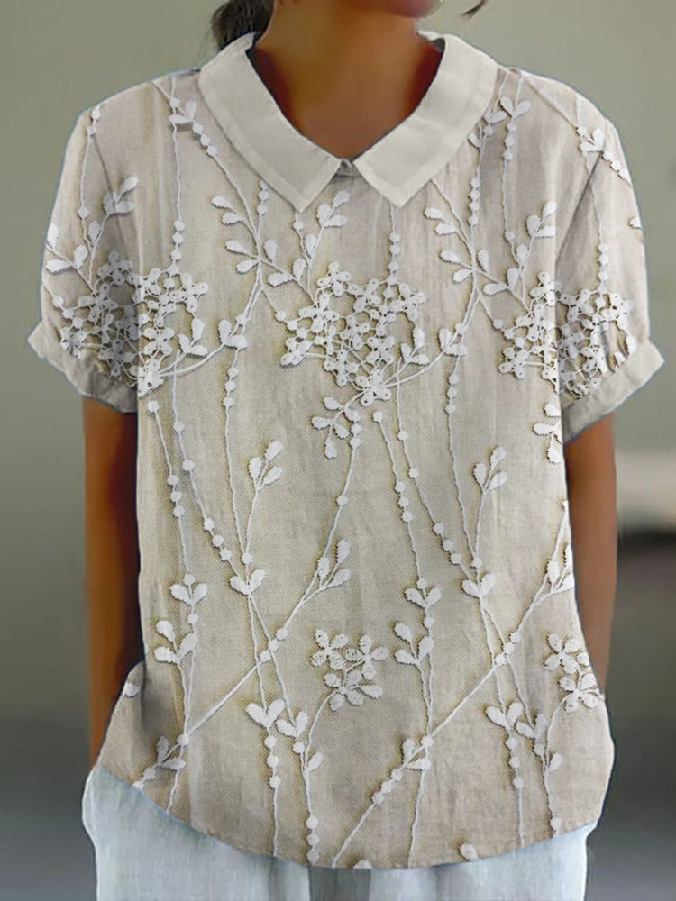 Elegante geborduurde linnen blouse voor dames