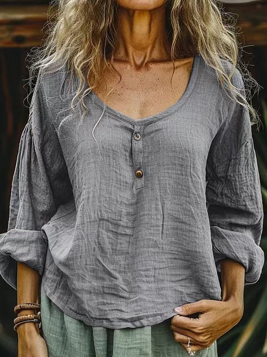 Eenvoudige vintage linnen blouse voor vrouwen