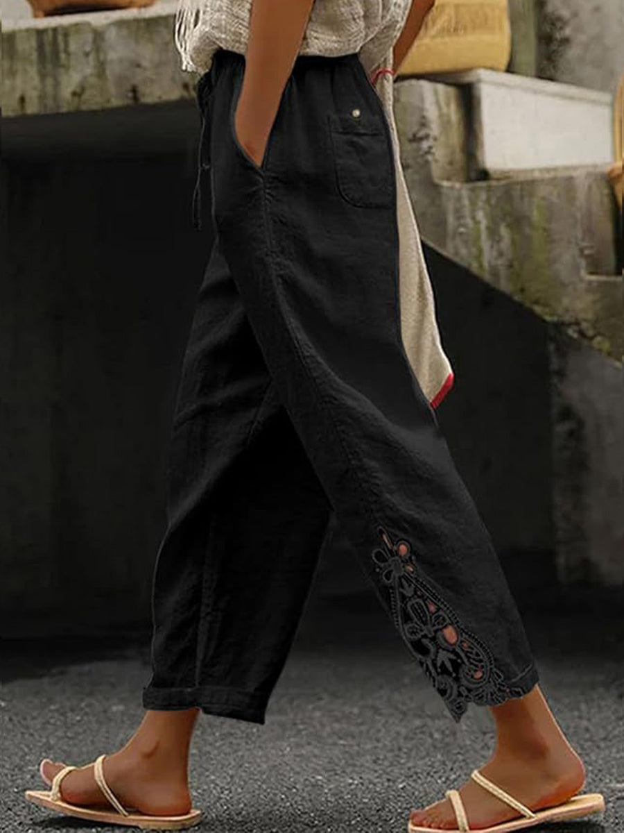 Elegante patchwork kant broek voor dames