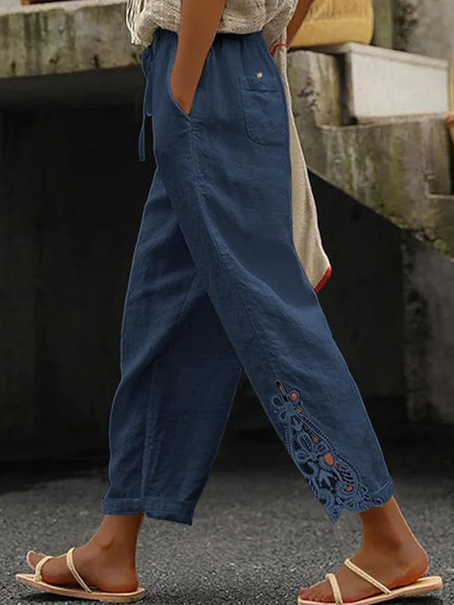 Elegante patchwork kant broek voor dames