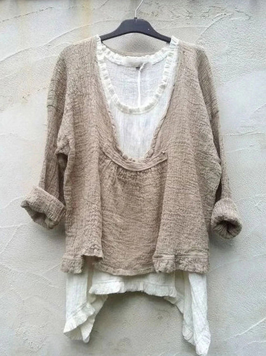 Effen vintage linnen blouse voor vrouwen