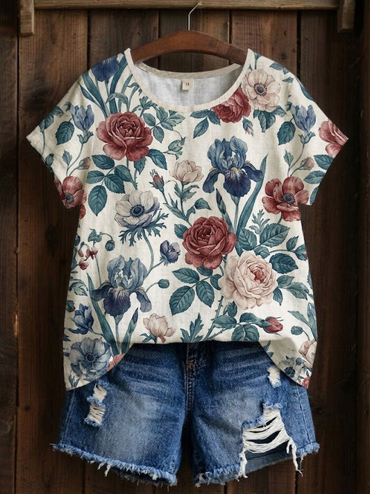 Bloemen patchwork T-shirt voor vrouwen