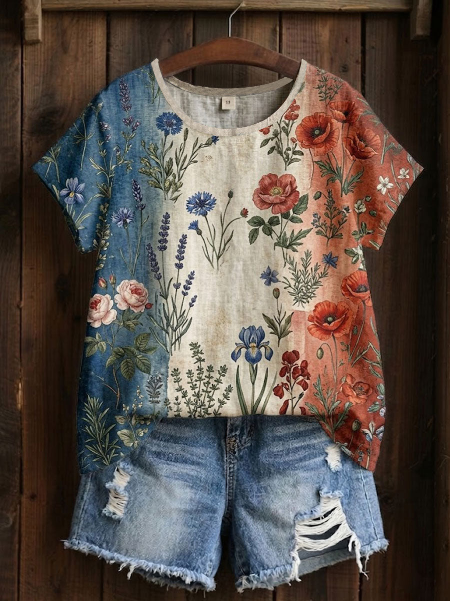 Bloemen patchwork T-shirt voor vrouwen