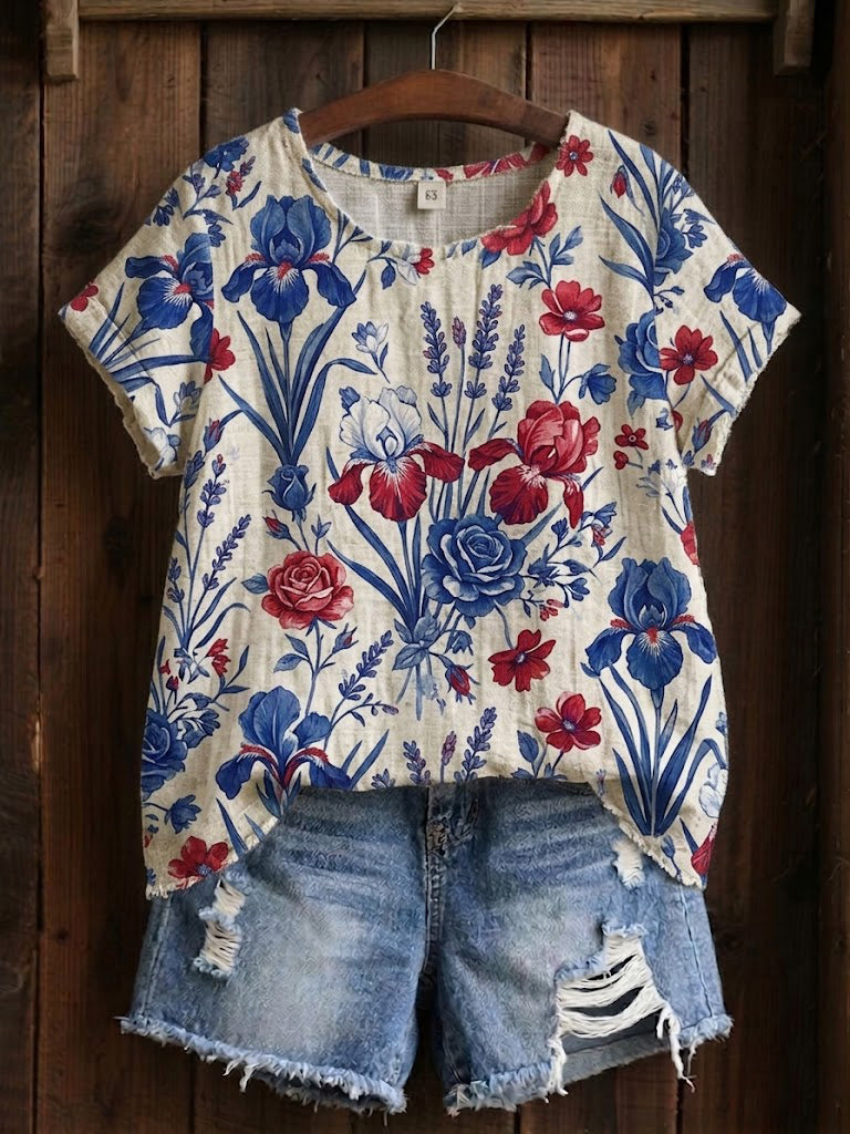 T-shirt met bloemen patchworkprint voor vrouwen