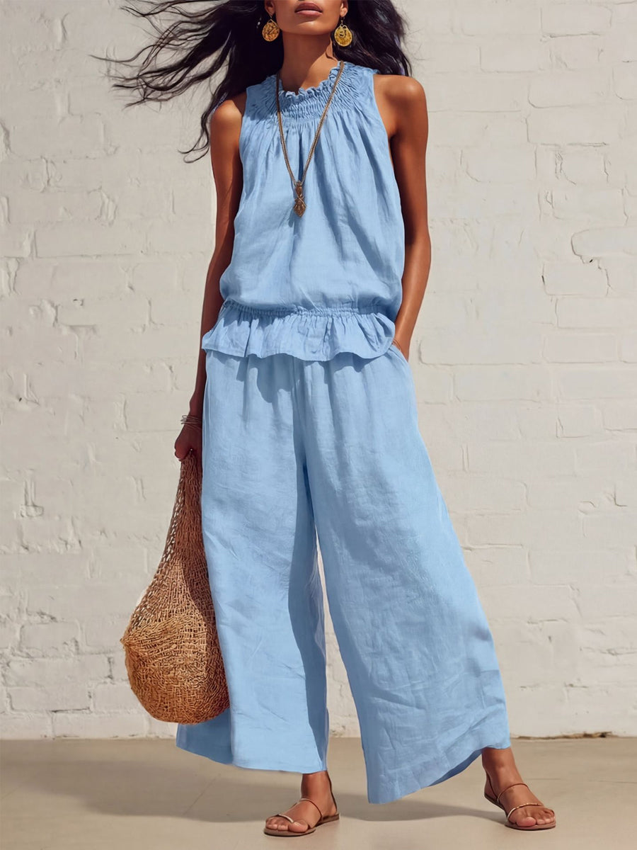Elegante, casual, tweedelige set met ruffles voor dames