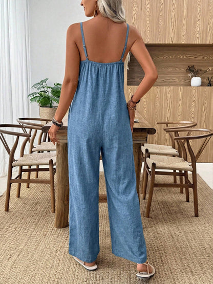 Effen spaghetti-bandjes met wijde broek voor dames