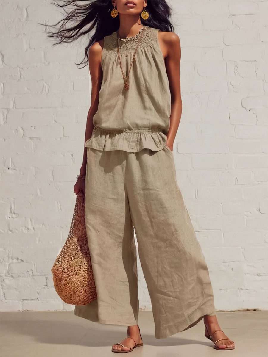 Elegante, casual, tweedelige set met ruffles voor dames