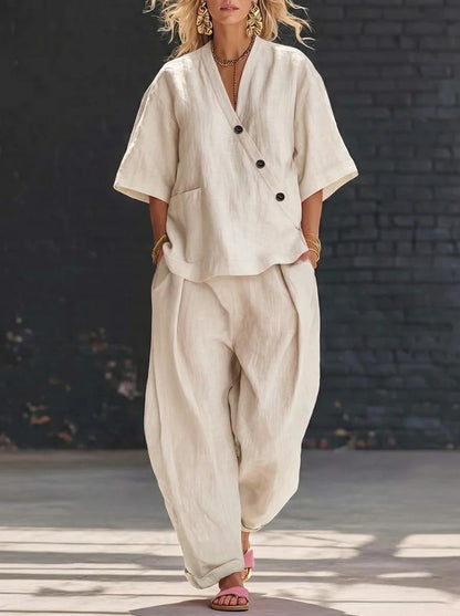 Elegante, casual tweedelige set in effen kleur voor vrouwen
