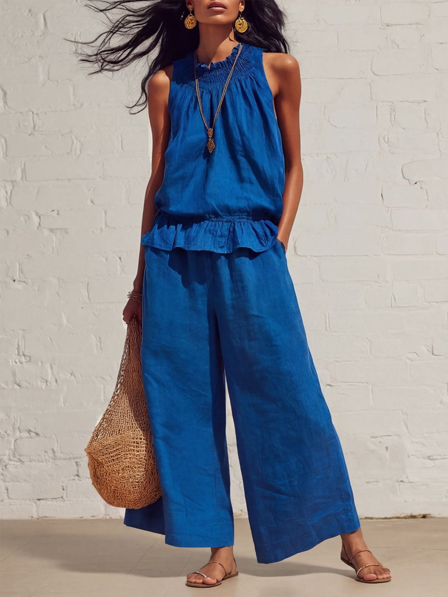 Elegante, casual, tweedelige set met ruffles voor dames