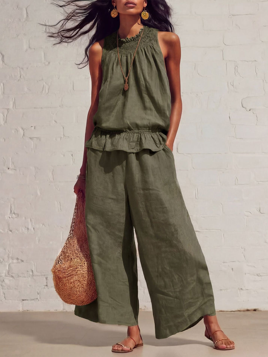Elegante, casual, tweedelige set met ruffles voor dames